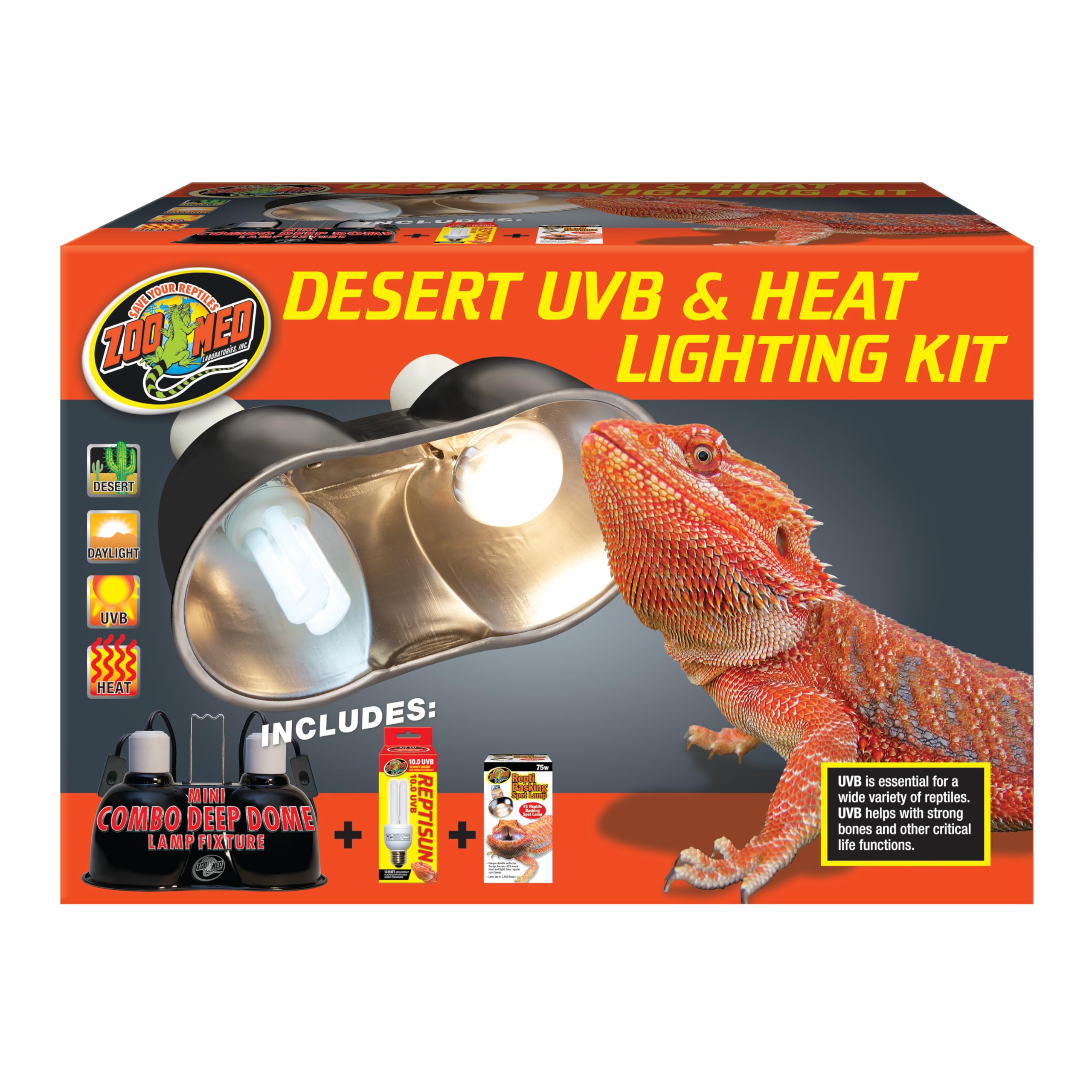 Zoo Med Desert UVB & Heat Dual Kit with mini combo deep dome for flexible mounting