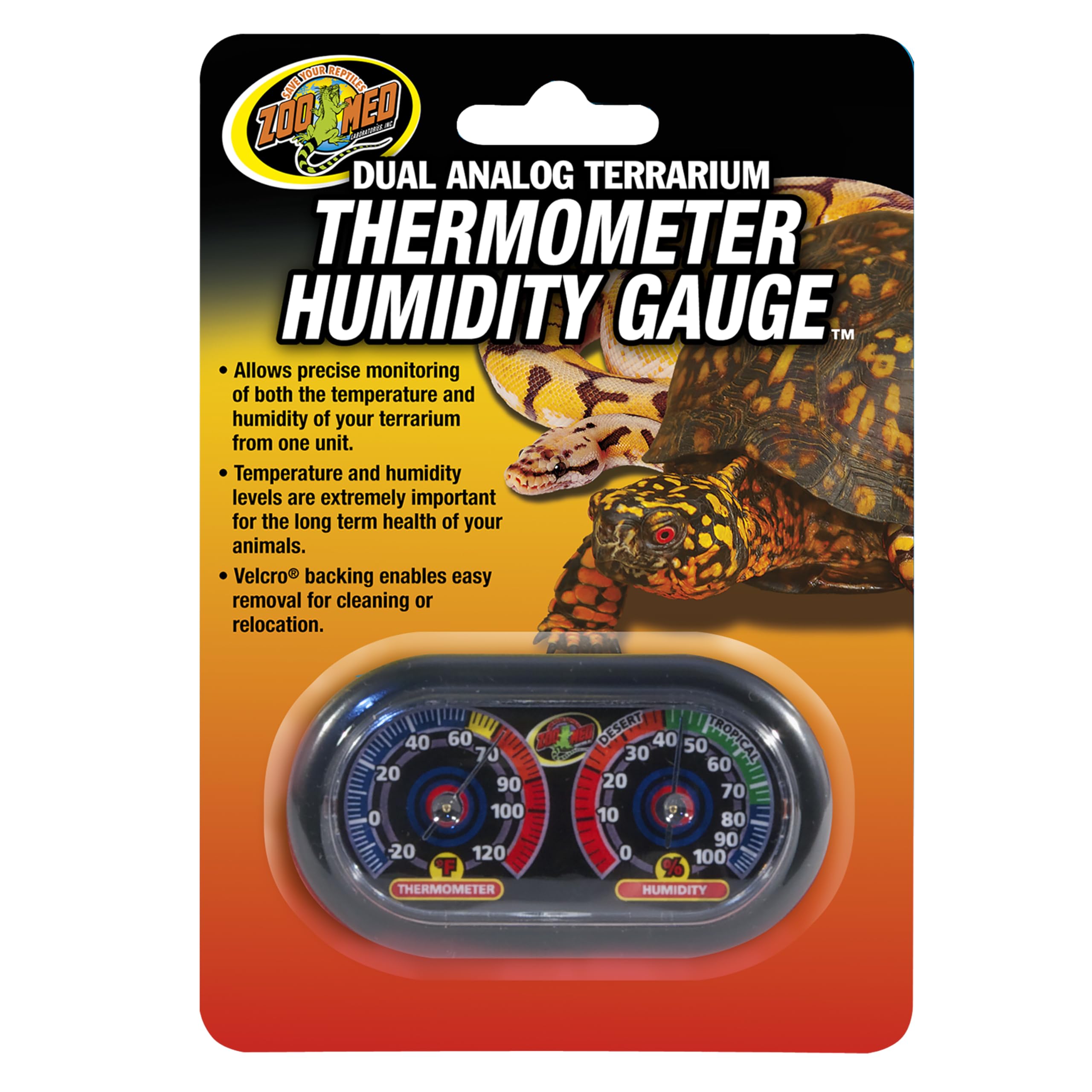 Zoo Med economy analog dual thermometer and humidity gauge for terrariums, easy climate monitoring.