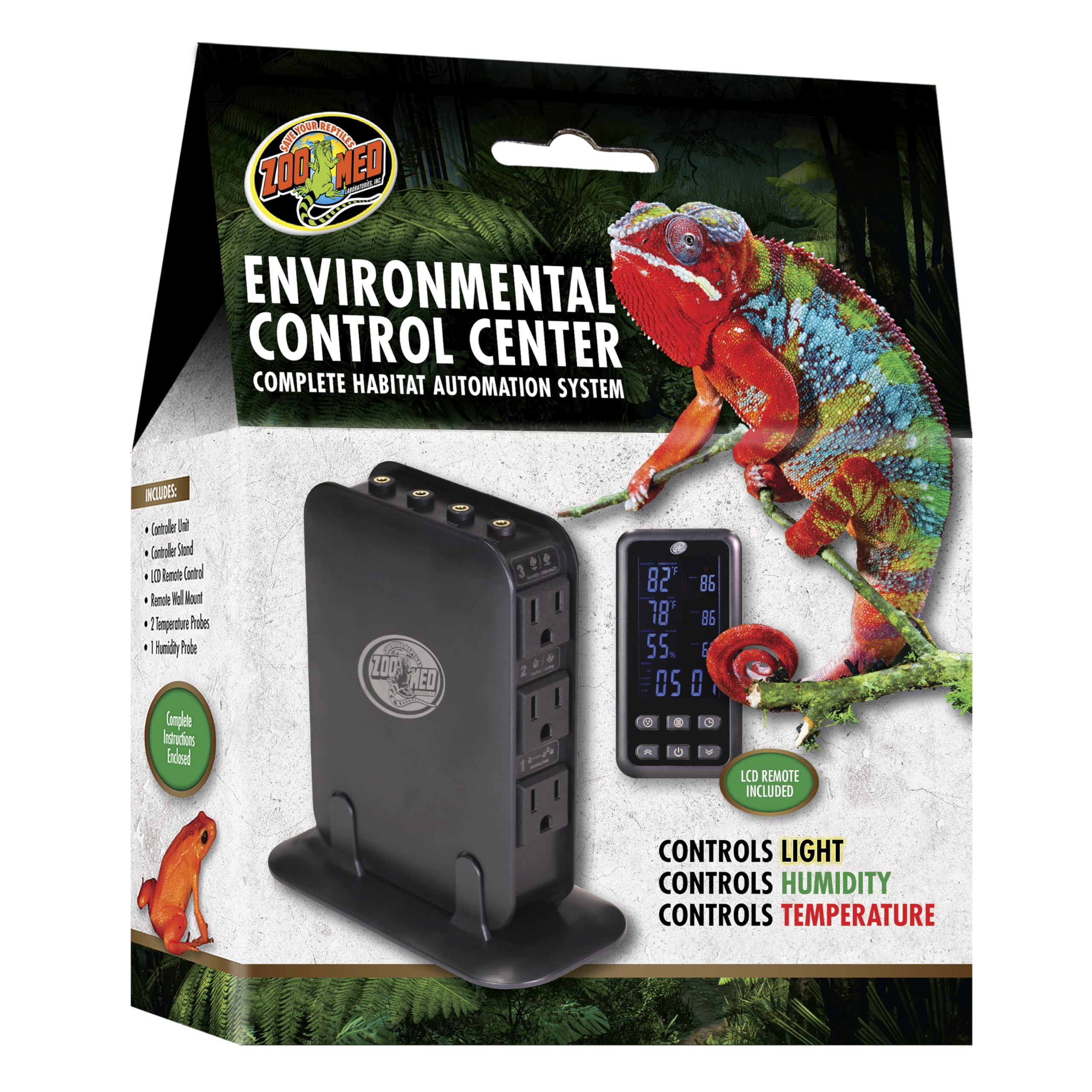 Zoo Med Environmental Control Center LCD remote display simplifies monitoring and adjustments.