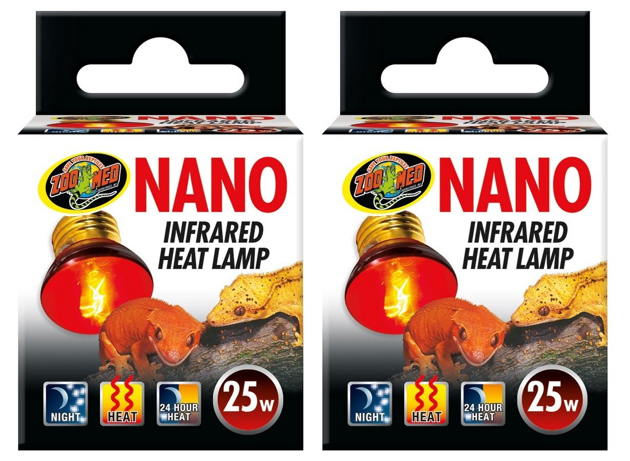 Zoo Med Nano Infrared Heat Lamp 25W provides 24-hour gentle warmth with low visible light for nocturnal viewing.