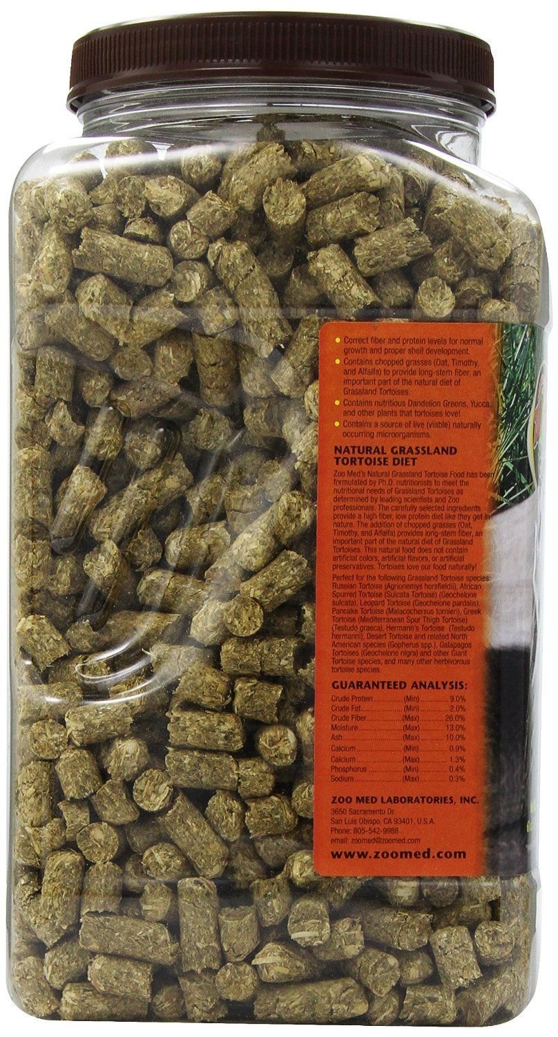 Zoo Med Natural Grassland Tortoise Food ingredients closeup, sun-cured hay and dandelion greens for healthy grazing.