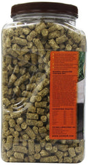 Zoo Med Natural Grassland Tortoise Food ingredients closeup, sun-cured hay and dandelion greens for healthy grazing.