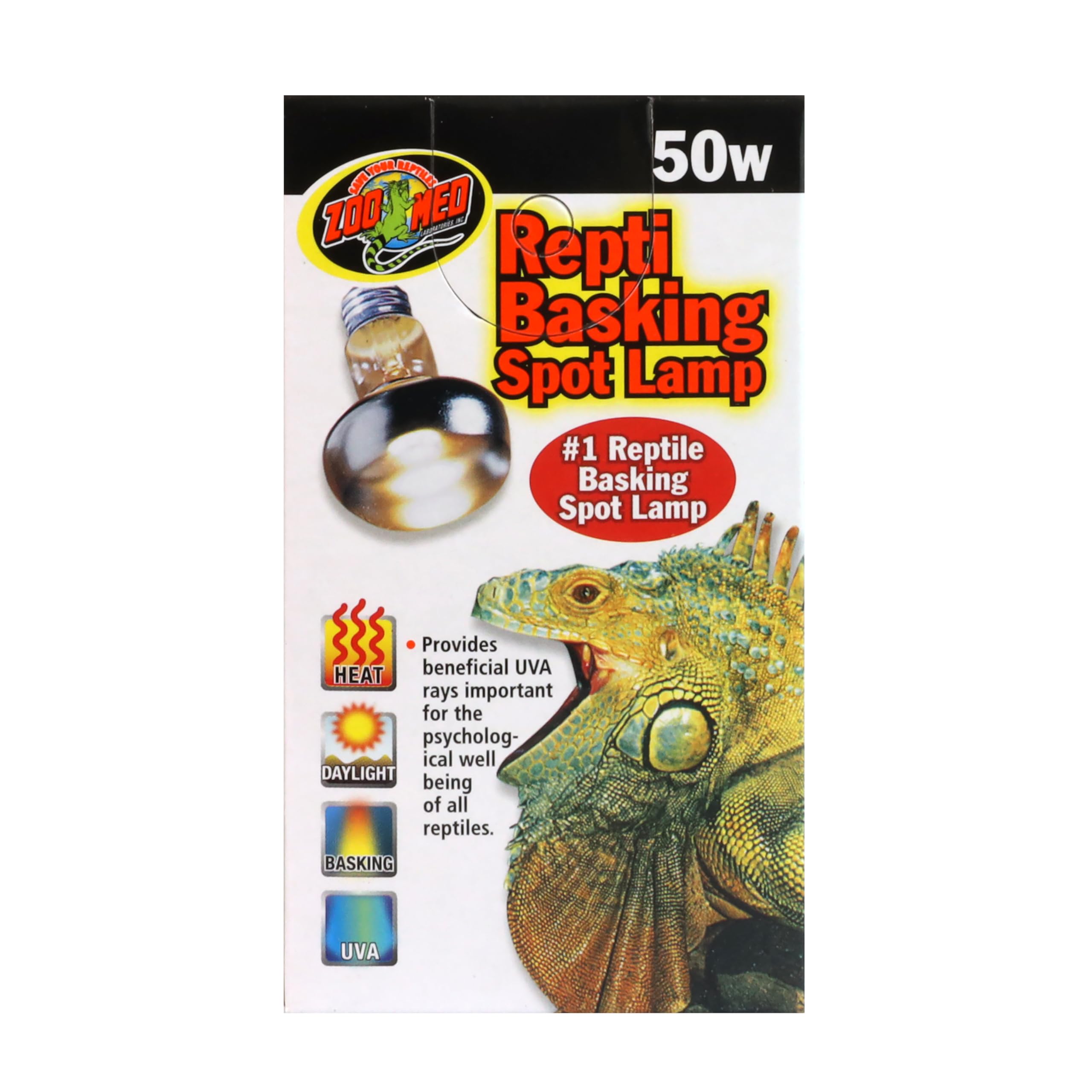 Zoo Med Repti Basking Lamp 50W double-reflector closeup highlights boosted heat and light.