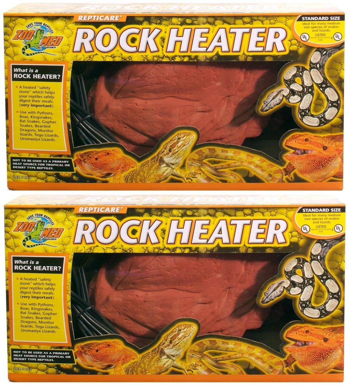 Zoo Med ReptiCare Rock Heaters Mini 5W in use; compact basking stone for small reptiles