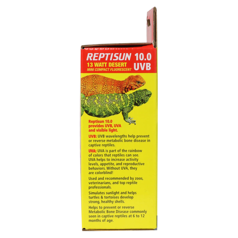 Zoo Med ReptiSun 10.0 Mini with quartz glass for UVB penetration.