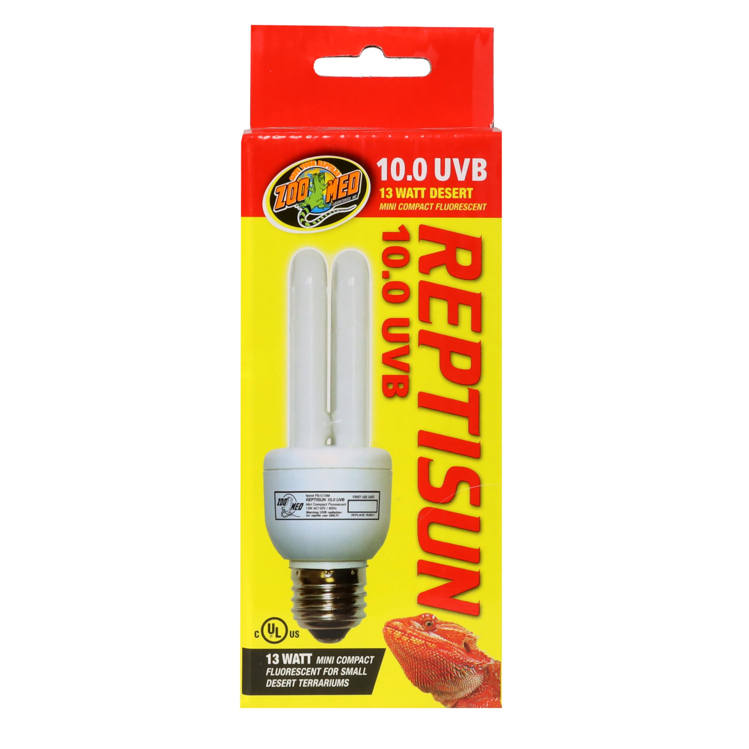Zoo Med ReptiSun 10.0 Mini UVB lamp for basking desert reptiles.