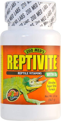 Zoo Med ReptiVite with D3 bottle highlighting calcium-based formula for bone support.