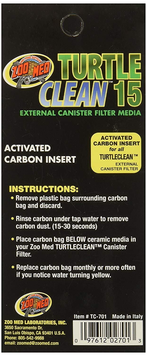 Zoo Med Turtle Clean 15 carbon insert close-up shows high-quality media for ammonia control.
