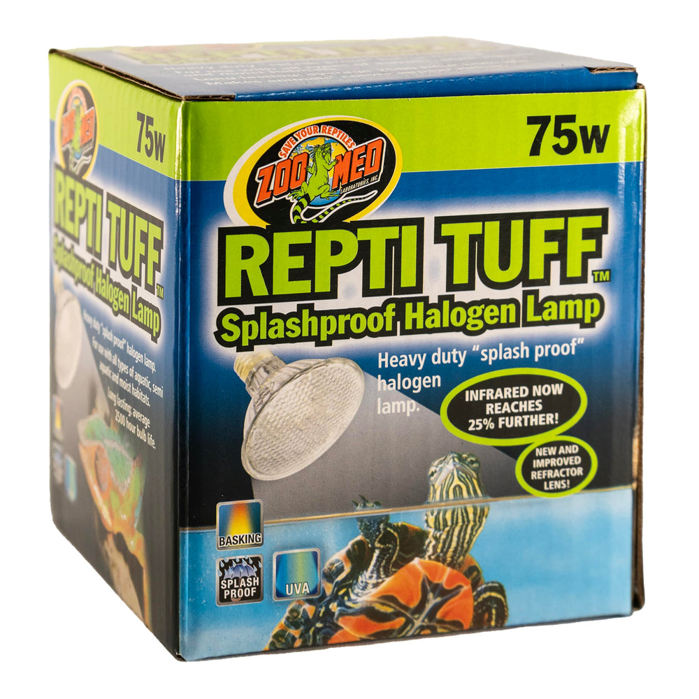 Zoo Med Turtle Tuff splashproof bulb close-up highlights durable splash protection
