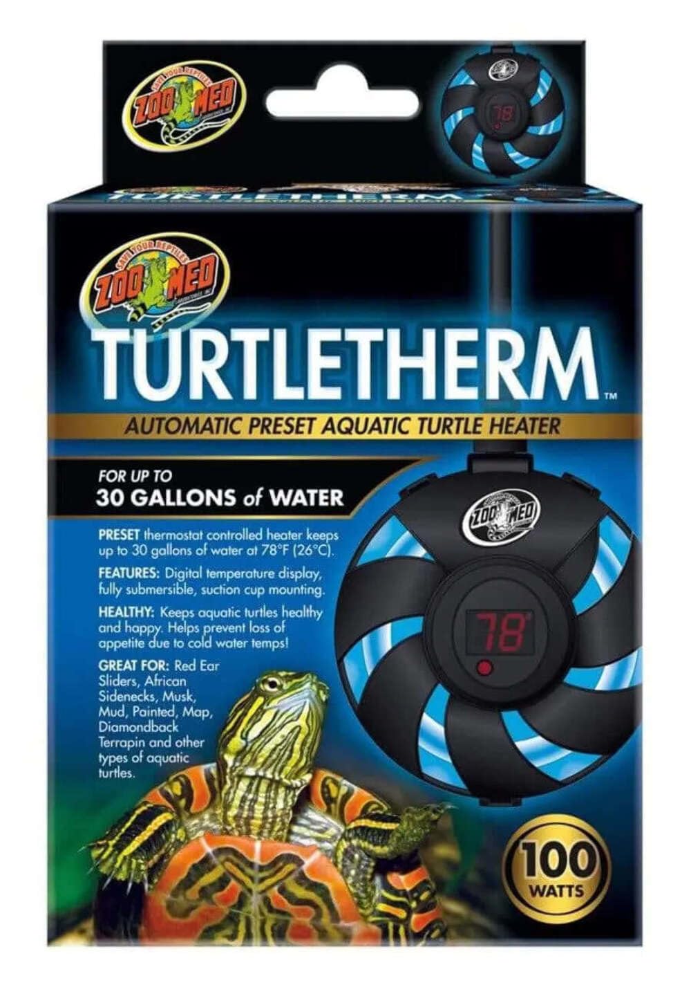 Zoo Med TURTLETHERM submersible heater installed with automatic shut-off for safer turtle habitat