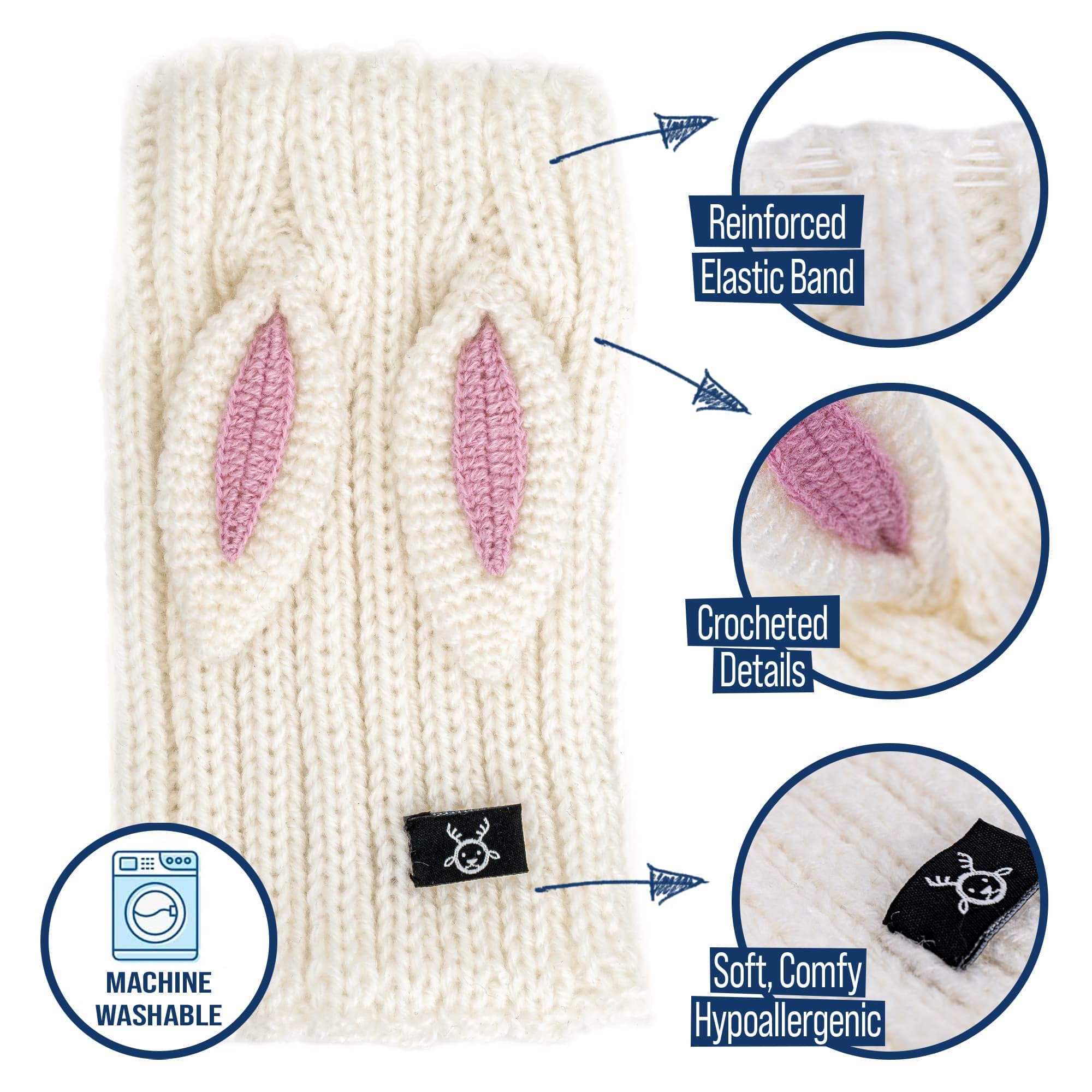 Zoo Snoods bunny-costume-dog-snood ears-detail highlights elastic for adjustability