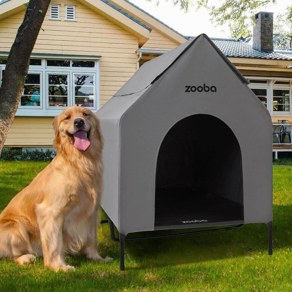 Zooba 48 inch XL outdoor dog house weatherproof exterior for large breeds