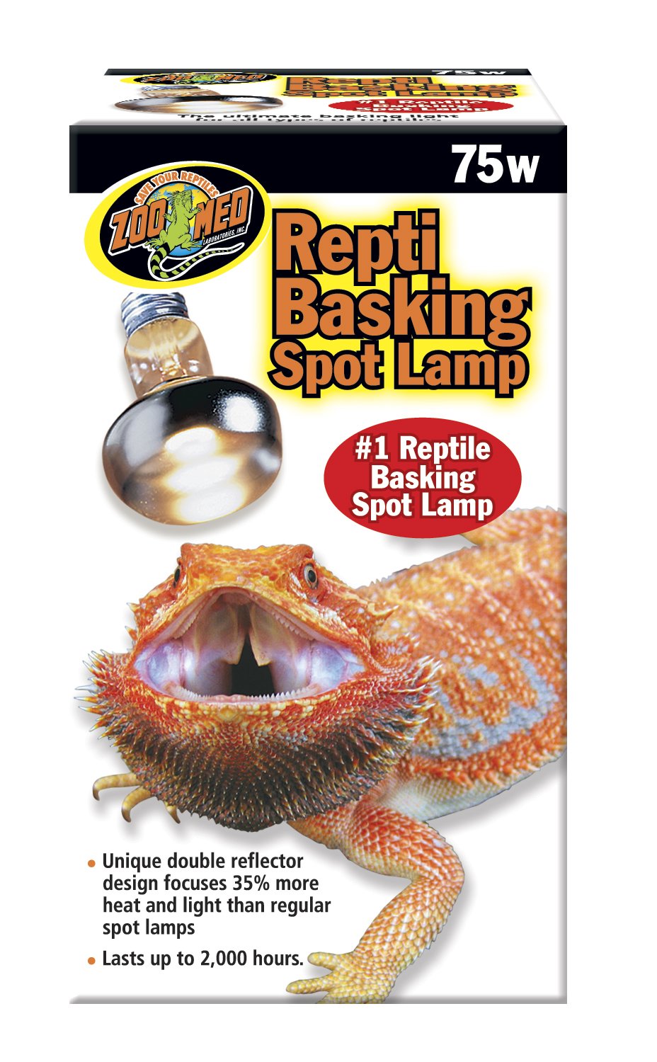Zoo Med Basking Spot Lamp 75W two-pack powering a concentrated basking area for reptiles.