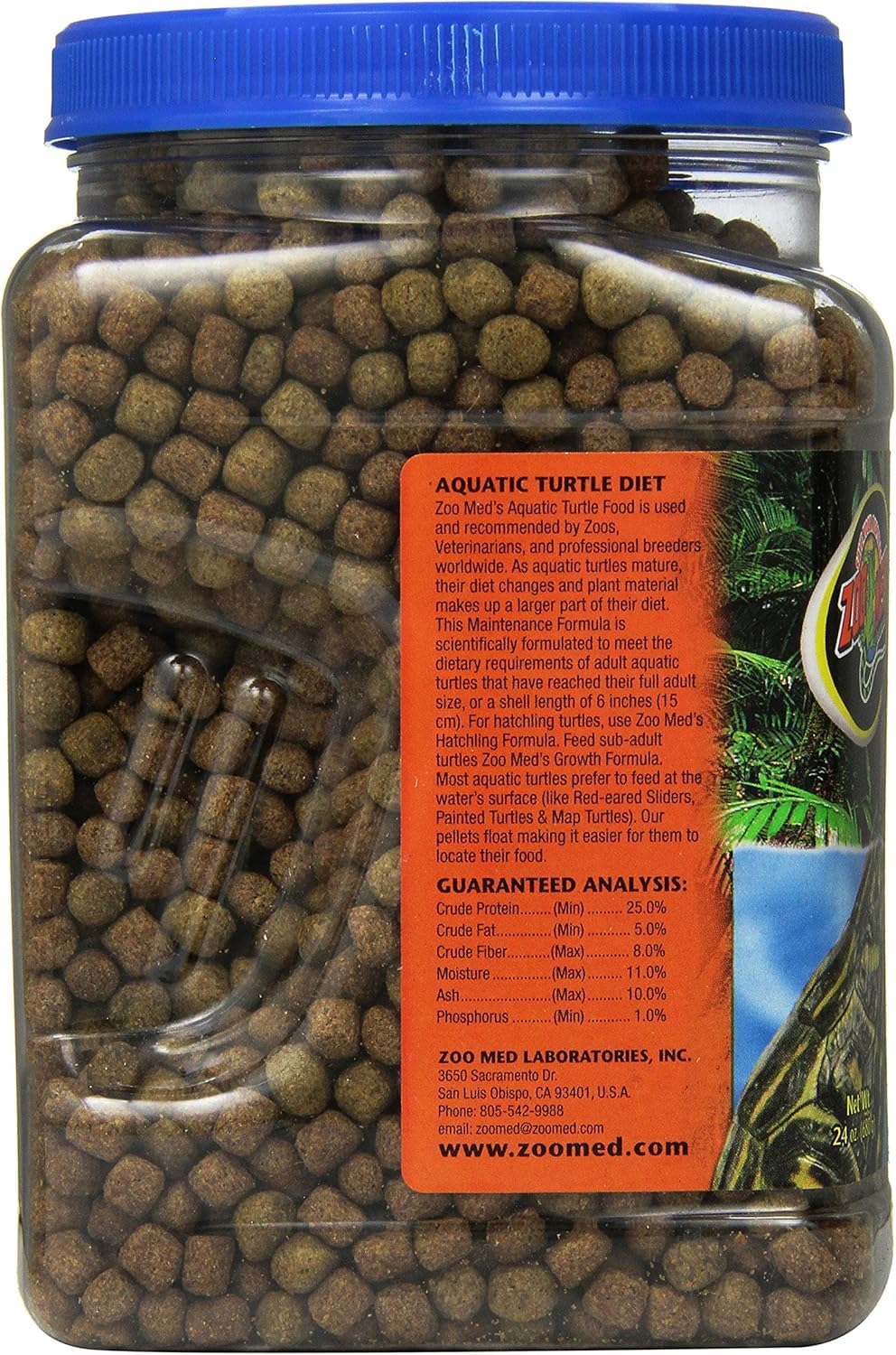 Zoo Med floating pellets encourage surface feeding behavior for aquatic turtles.