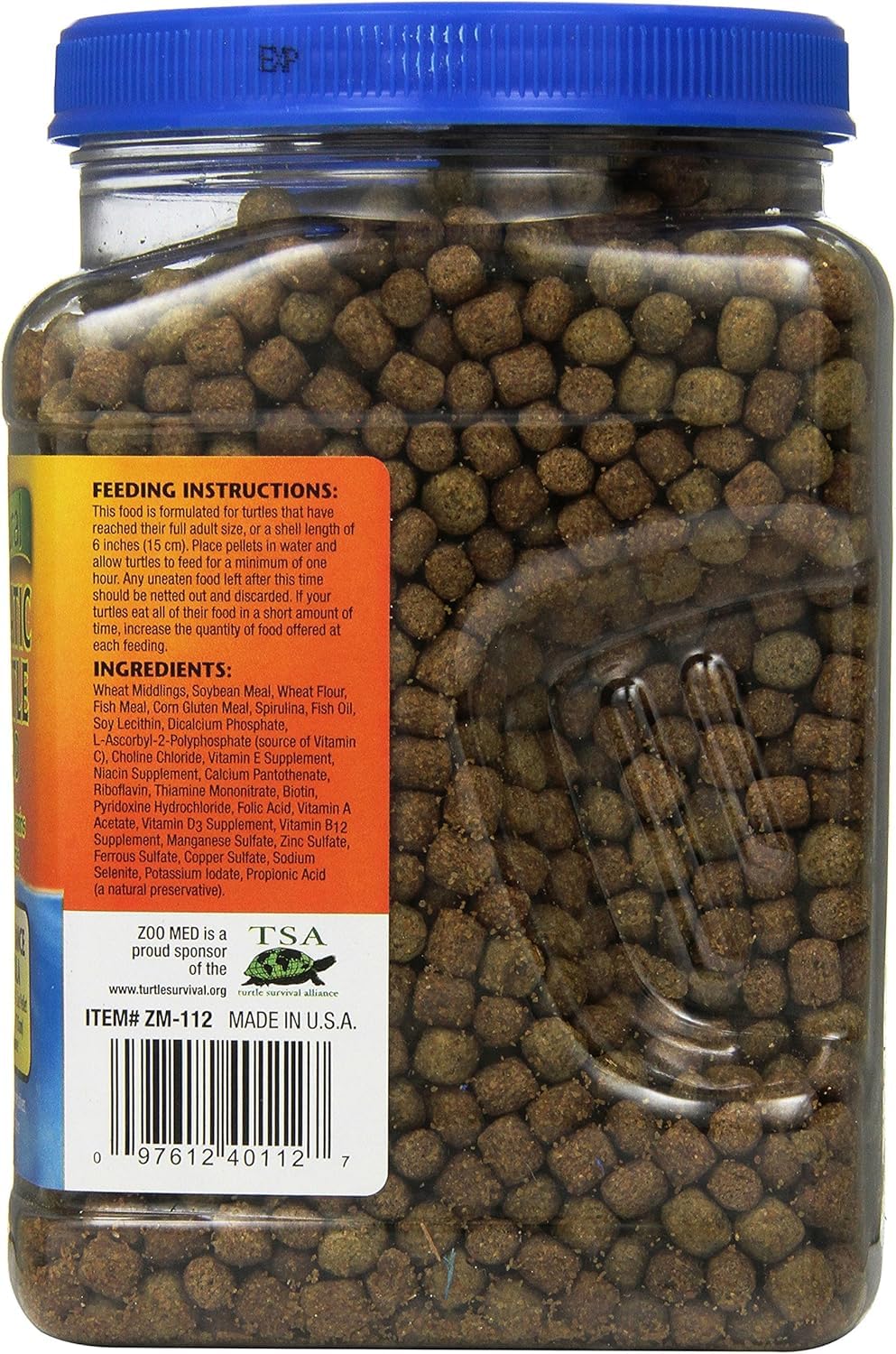 Made in USA Zoo Med turtle food packaging reflects quality and safety.