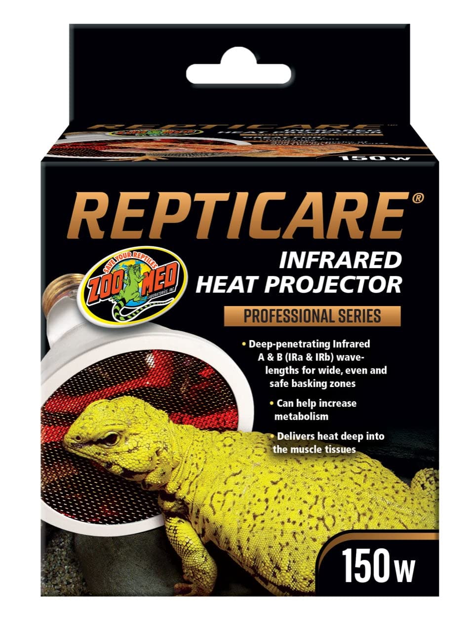 Zoo Med ReptiCare Infrared Heat Projector 150W creates a wide, even basking zone for reptiles.