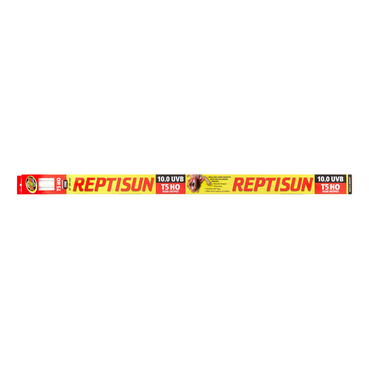 Zoo Med ReptiSun 10.0 HO T5 UVB lamp in terrarium for bright UVB exposure.