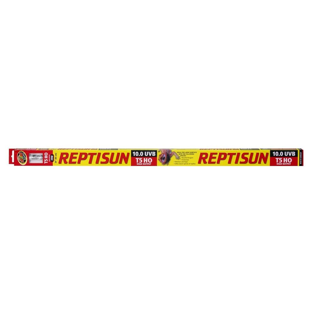Zoo Med ReptiSun 10.0 HO T5 UVB lamp in a large habitat for stronger UVB exposure.