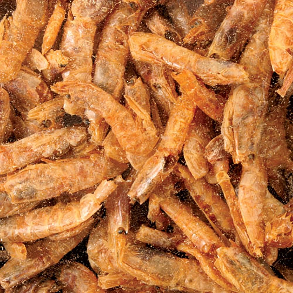 Zoo Med sun-dried red shrimp 10 oz tub emphasizes easy daily nutrition for turtles.