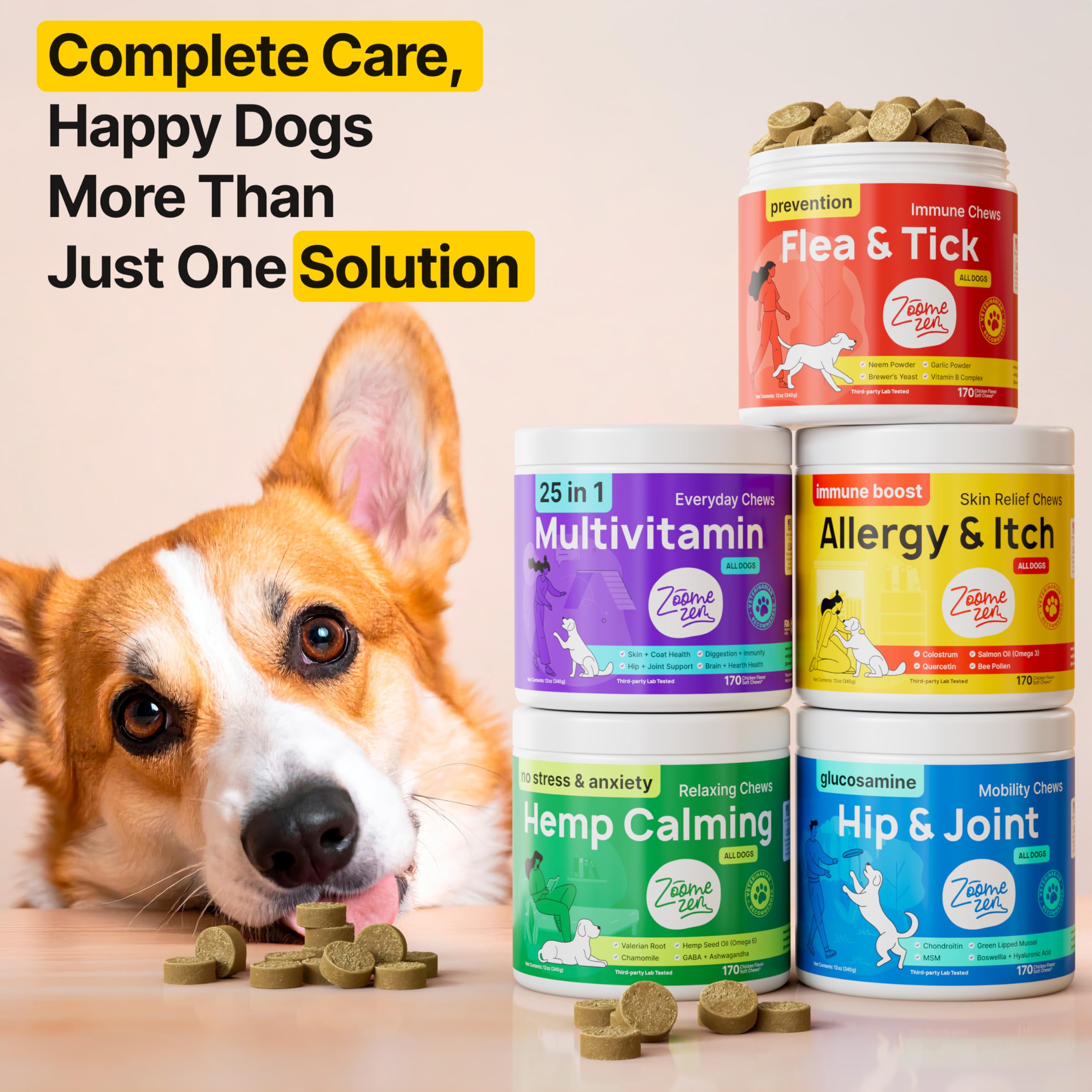 ZOOMEZEN all-breeds all-ages dog chews—versatile flea control across lifespans.