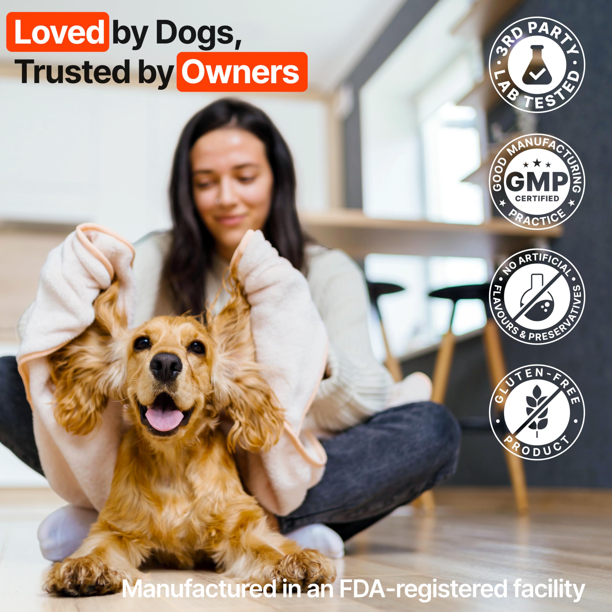 ZOOMEZEN dog allergy chews ingredients collage highlights omega-3 and probiotics