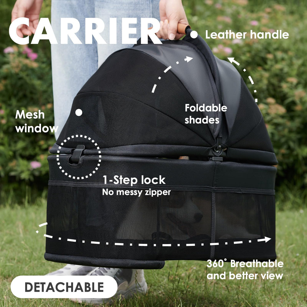 Zoosky dual shade system blocks sun during strolls.