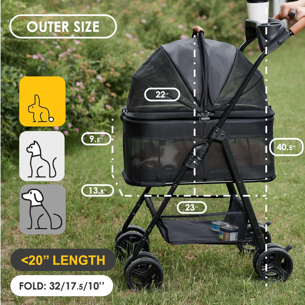 Zoosky 3-in-1 stroller folded compact for trunk storage.