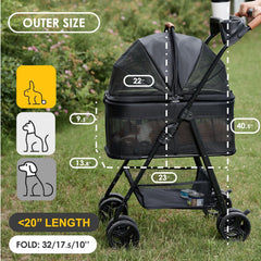 Zoosky 3-in-1 stroller folded compact for trunk storage.