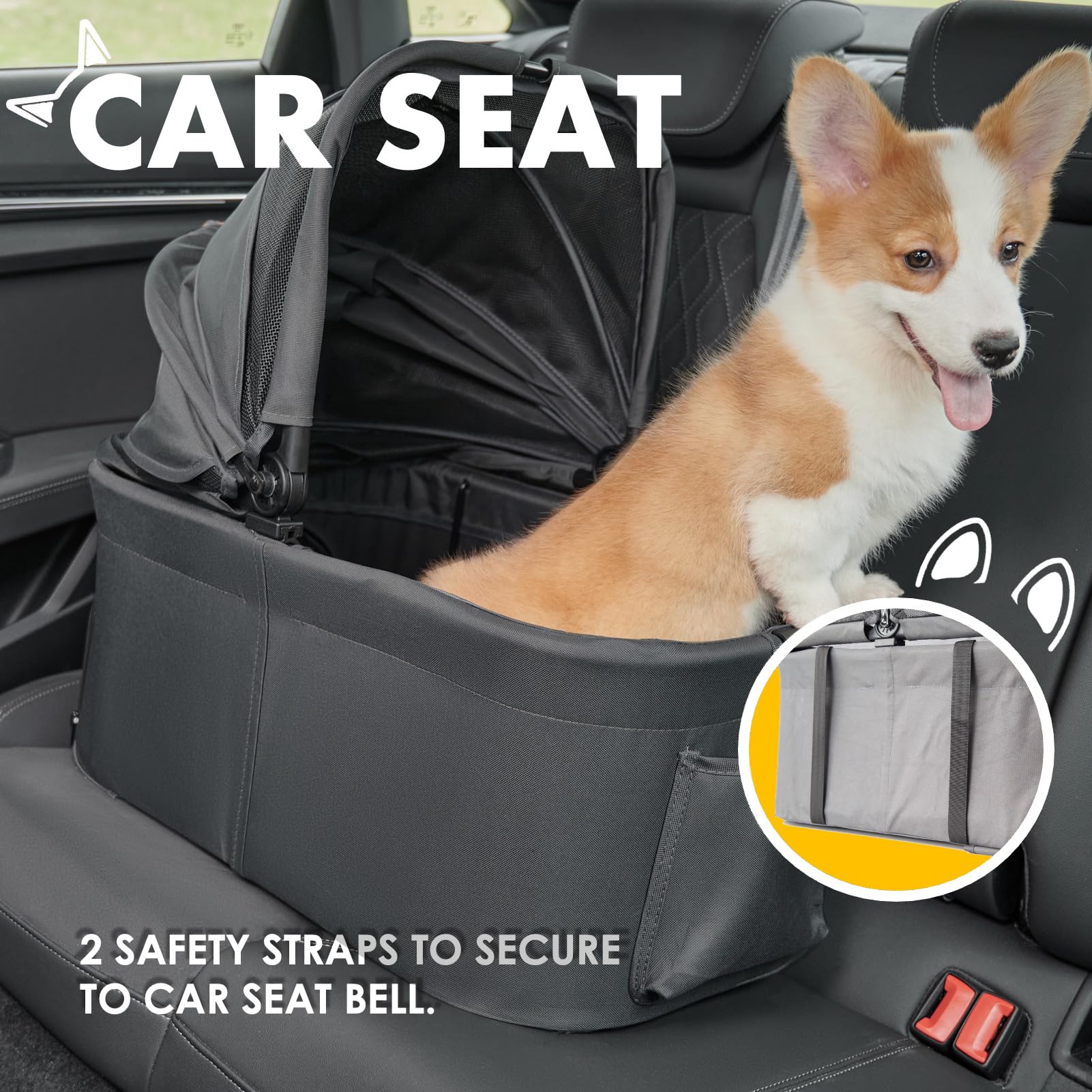 Zoosky folded stroller fits compactly in a trunk for storage.