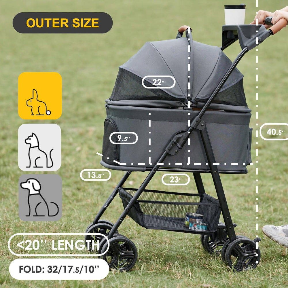 Zoosky 3-in-1 stroller side view shows removable carrier for easy pet transport.