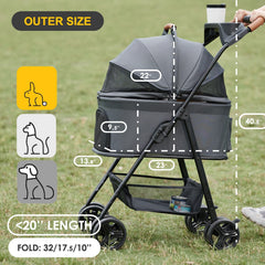 Zoosky 3-in-1 stroller side view shows removable carrier for easy pet transport.