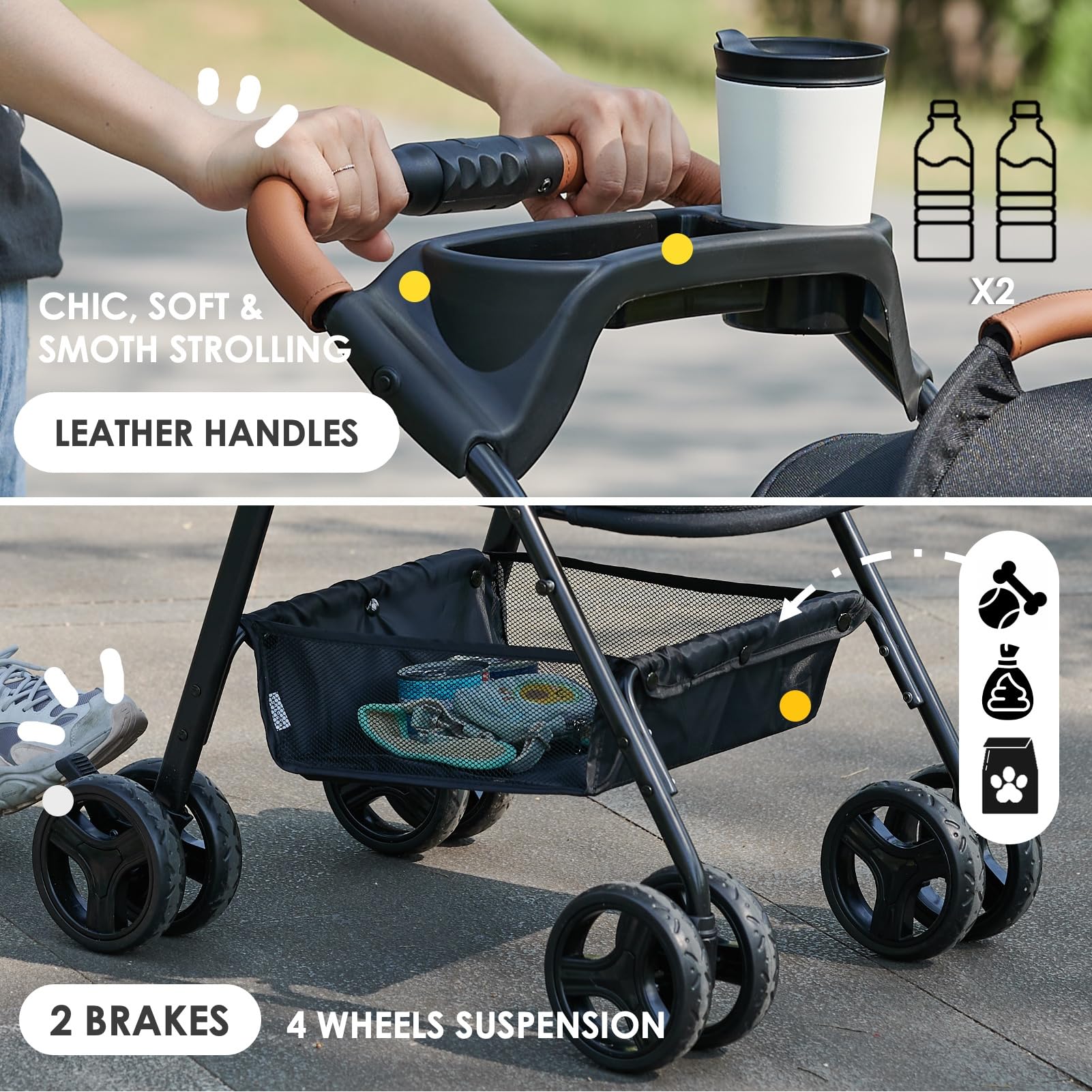 Zoosky all-terrain wheels provide stable steering on various surfaces.