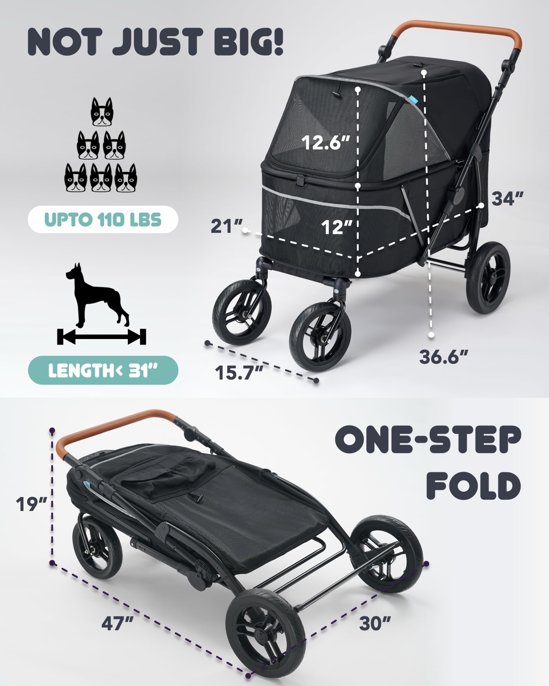 Zoosky 110 lb capacity supports large breeds and multi-pet setups.