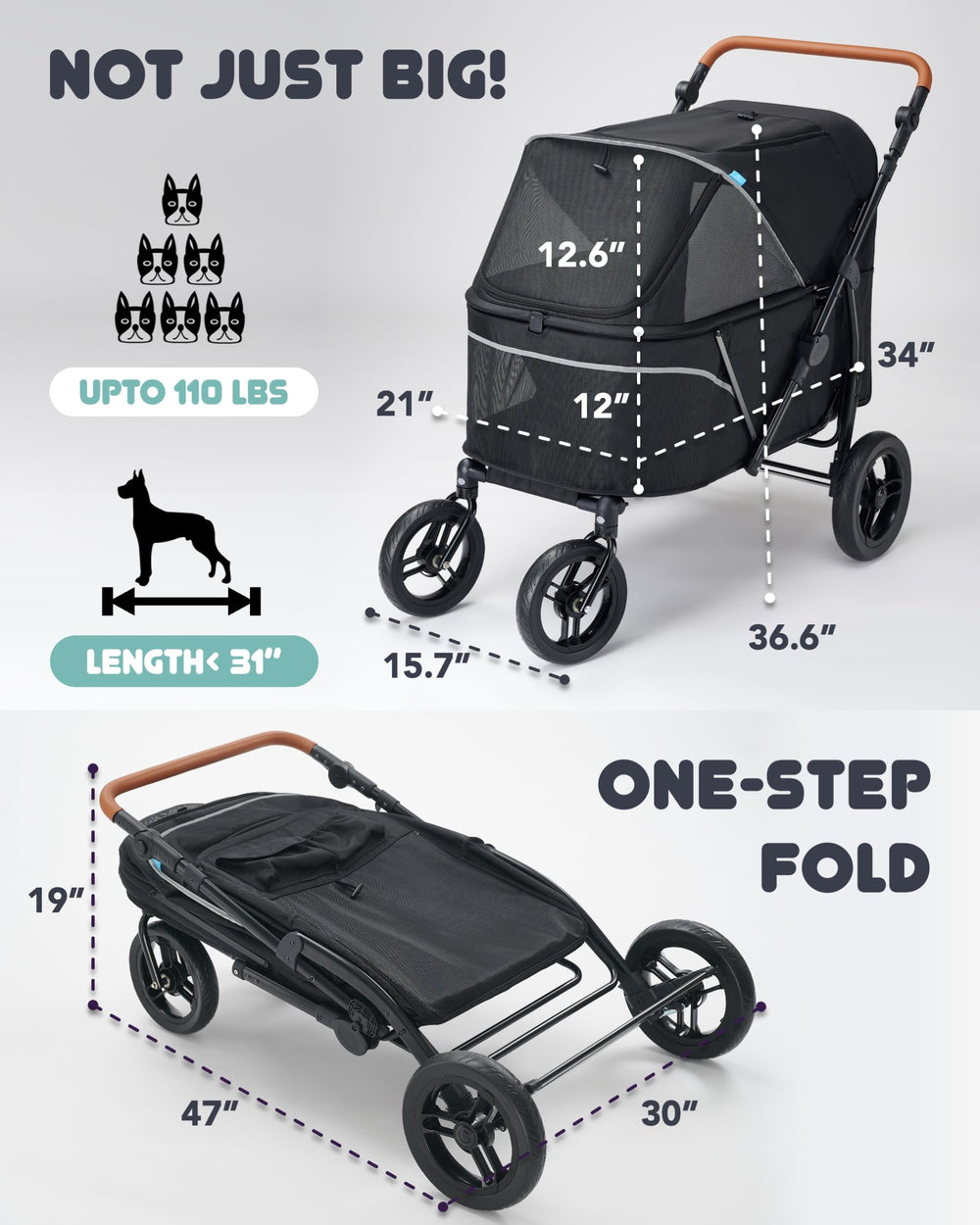 Zoosky 110 lb capacity supports large breeds and multi-pet setups.
