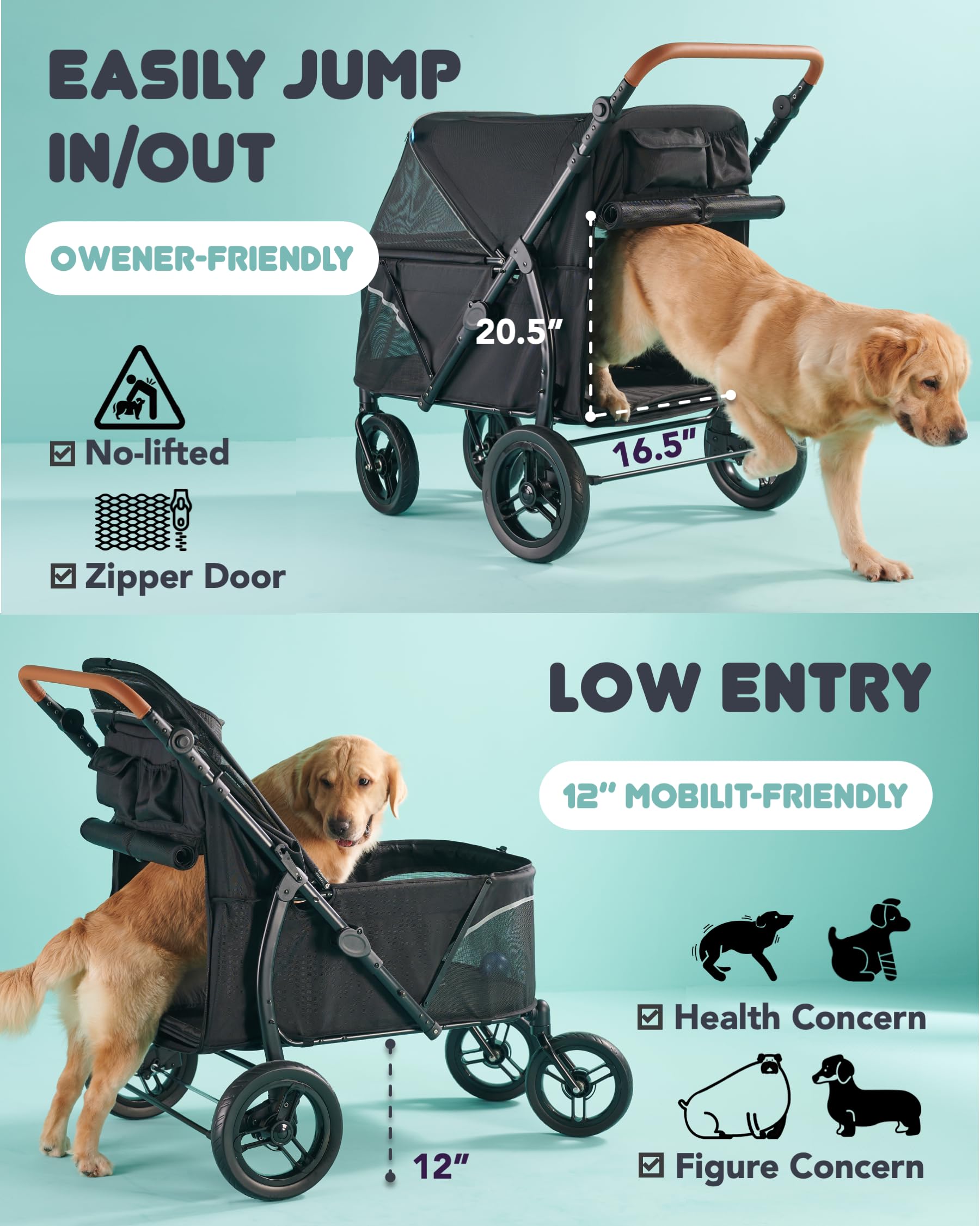 Zoosky low-entry design aids easy access for senior and mobility-challenged pets.