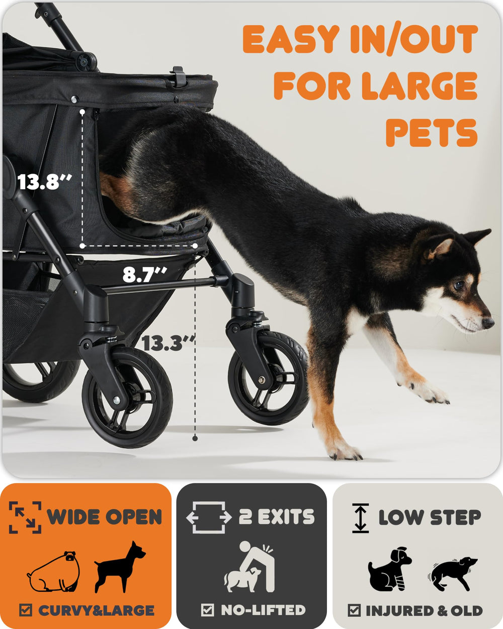 Zoosky dog stroller mesh door for simple entry and exit.