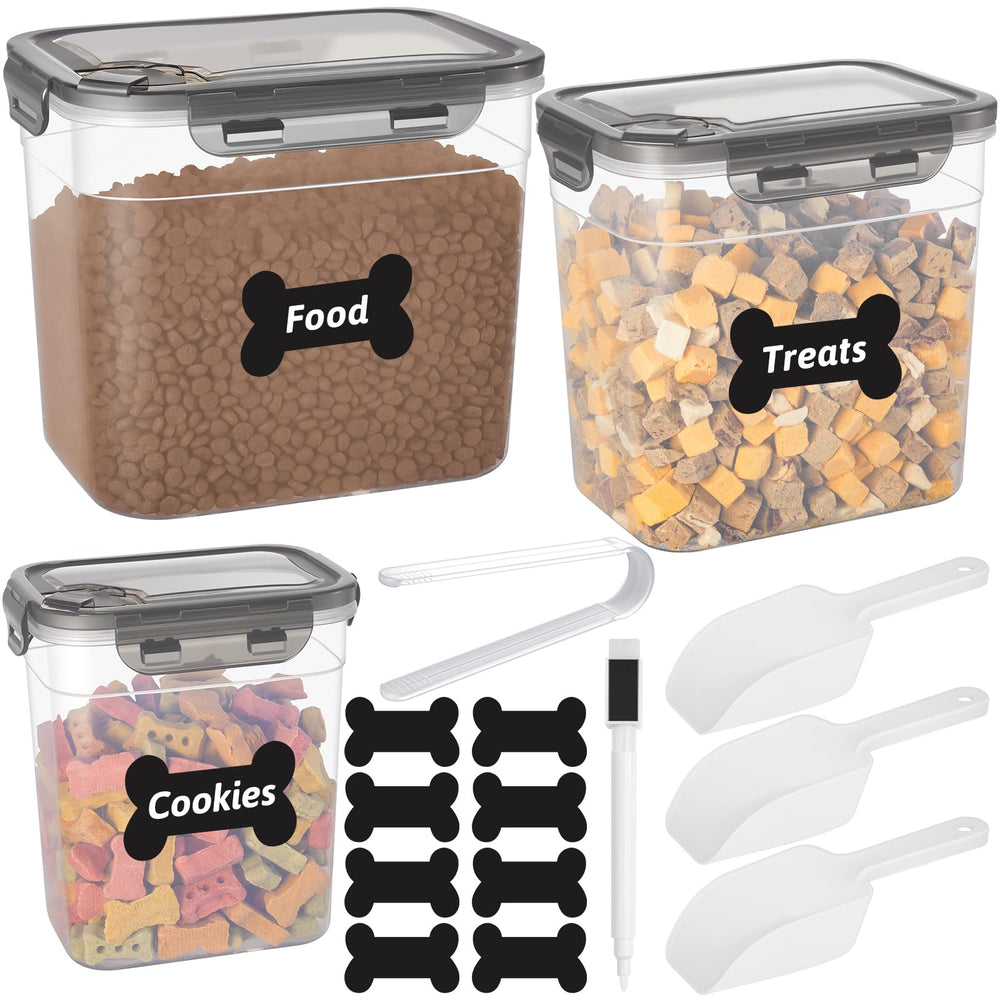 ZooZoo 3-piece transparent dog treat containers—large for big bags and easy access.