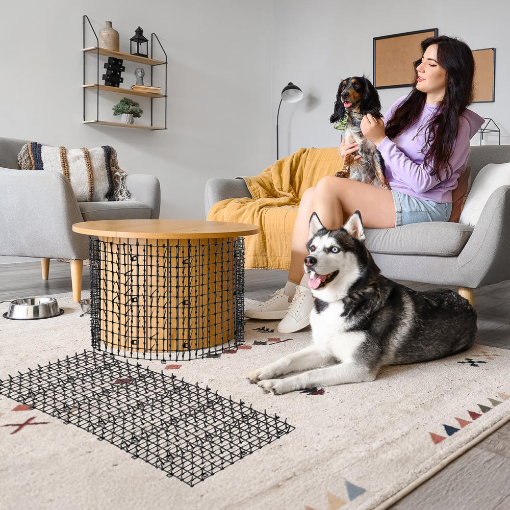 Zopeal cat repellent mat with U-shaped pegs and ties for stable outdoor setup.