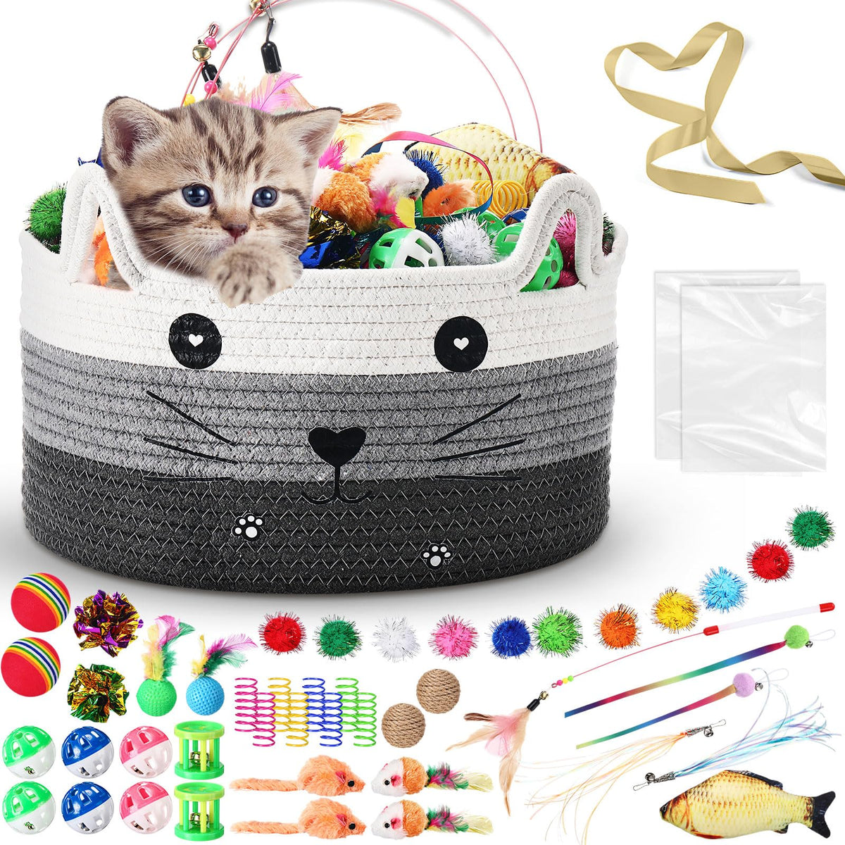 Zopeal cat storage basket showing organized toy storage and cozy hideaway.