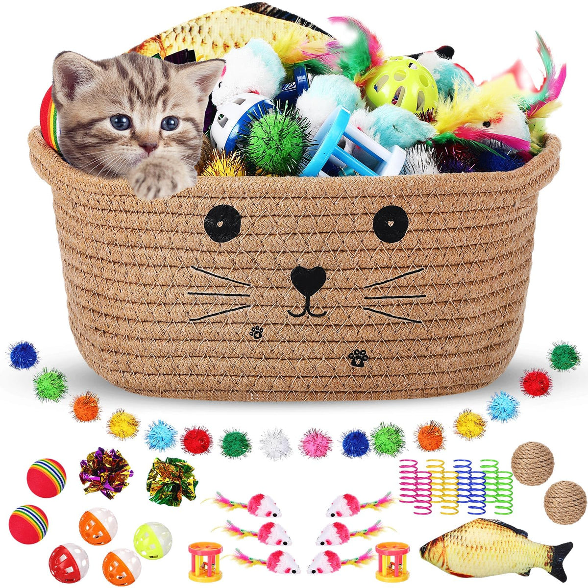 Zopeal cat storage basket keeps toys organized and accessible.