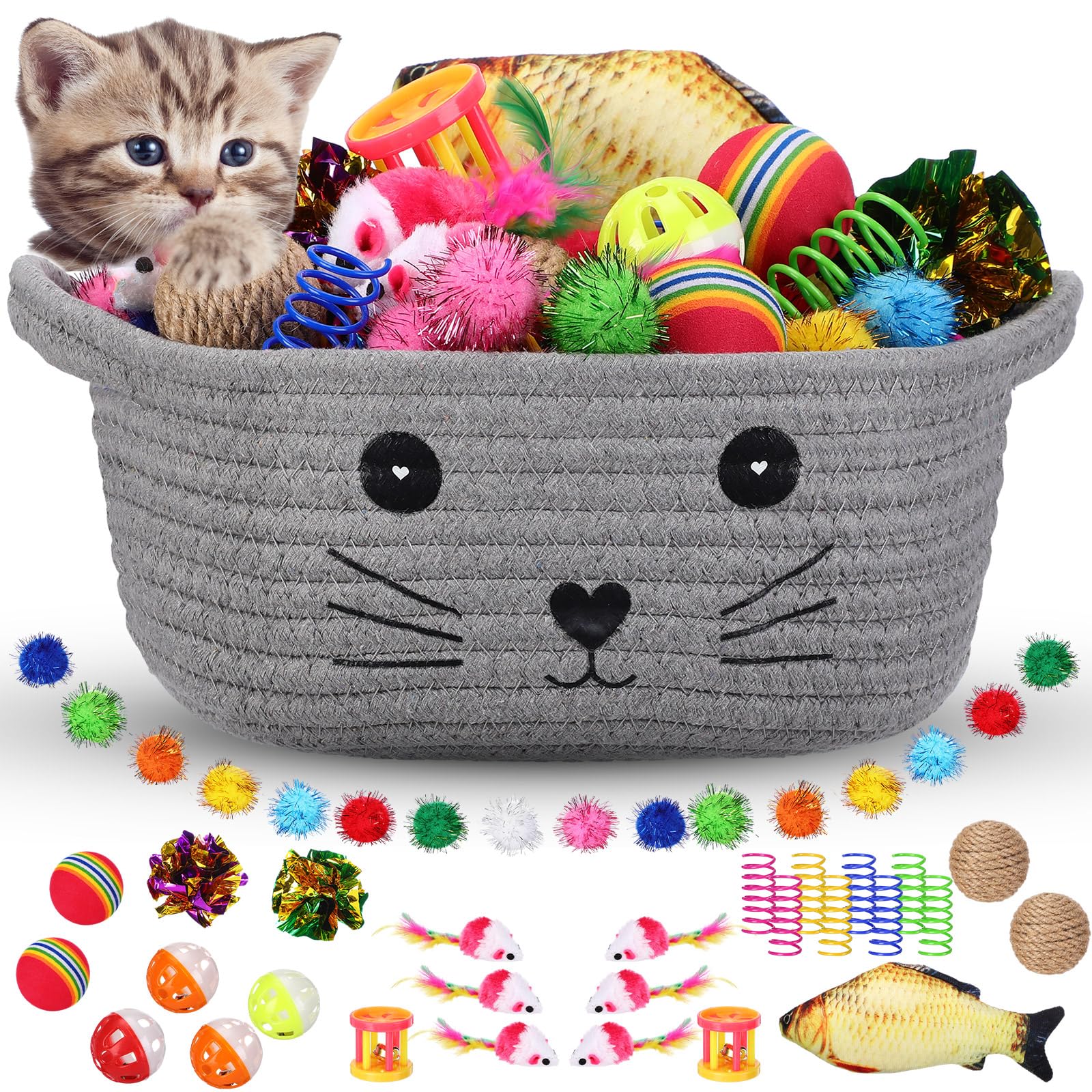 Zopeal cat storage basket with organized toys and grey finish for easy access