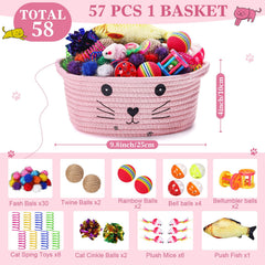 Zopeal pink basket displaying cat toys for interactive play.