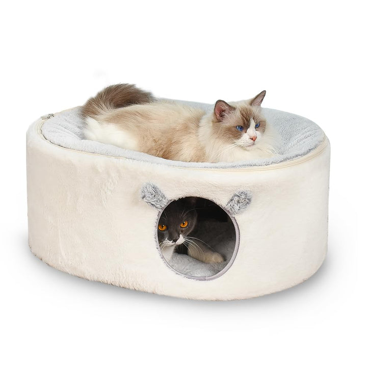 Zoratoo cat bed with oval hideaway, a cozy retreat for indoor cats.