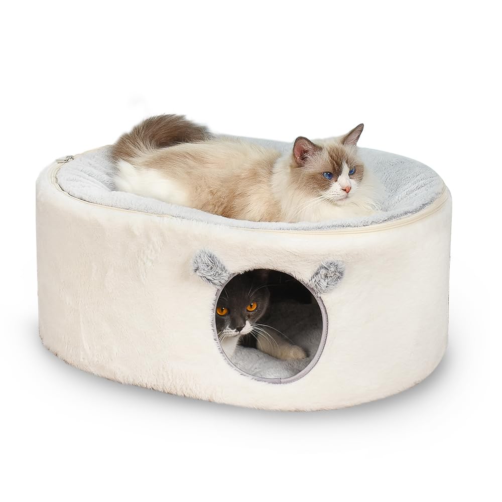 Zoratoo cat bed with oval hideaway, a cozy retreat for indoor cats.