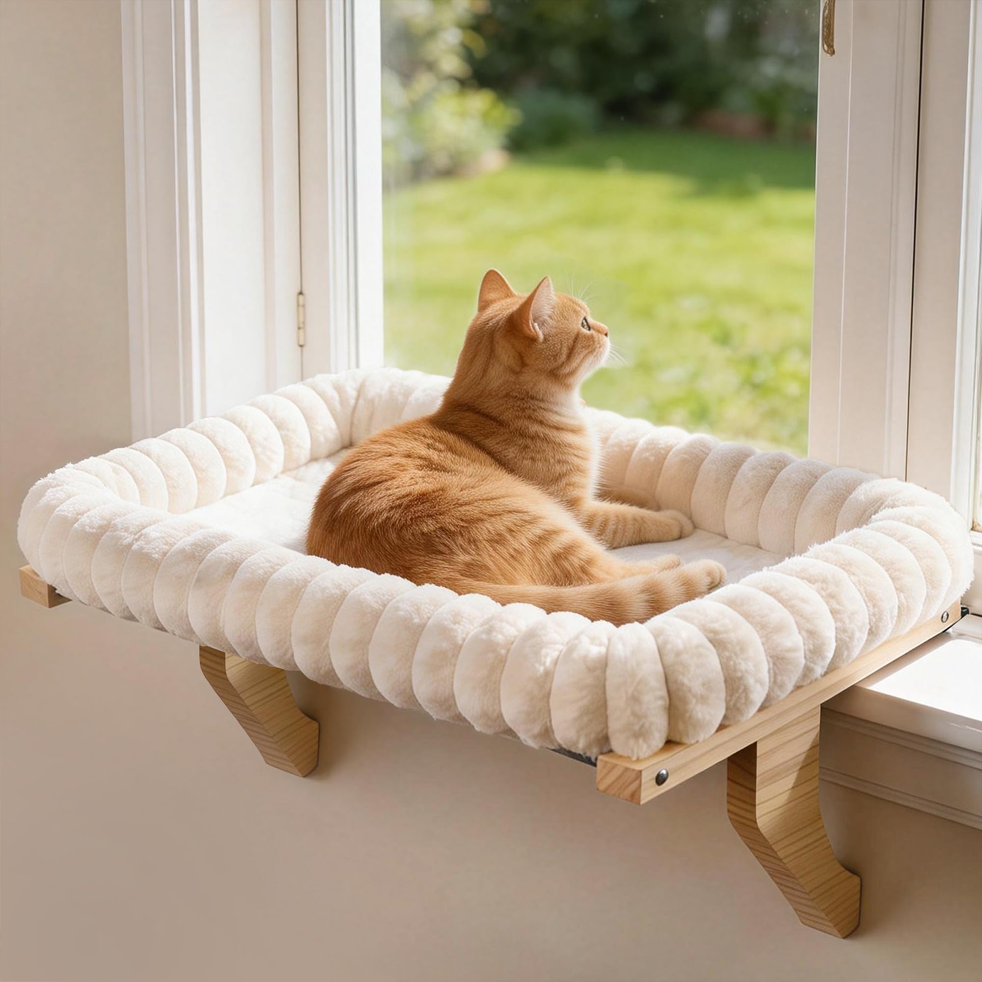 Zoratoo Cloud-Cuddle window cat perch with bolster offers cozy sill lounging.