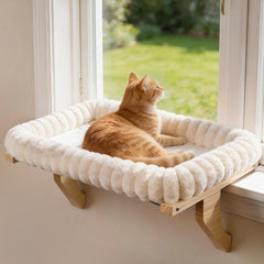 Zoratoo Cloud-Cuddle window cat perch with bolster offers cozy sill lounging.