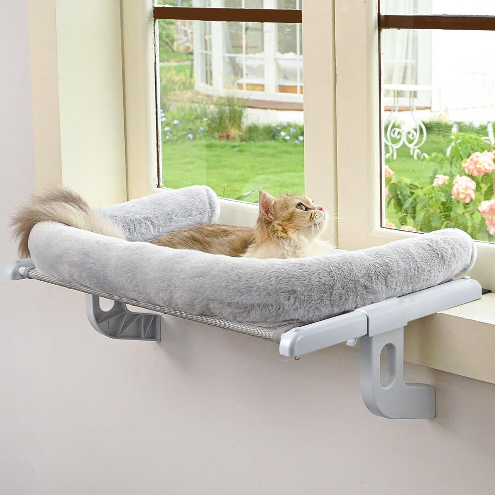 Zoratoo cat window perch with large bolster for cozy lounging.