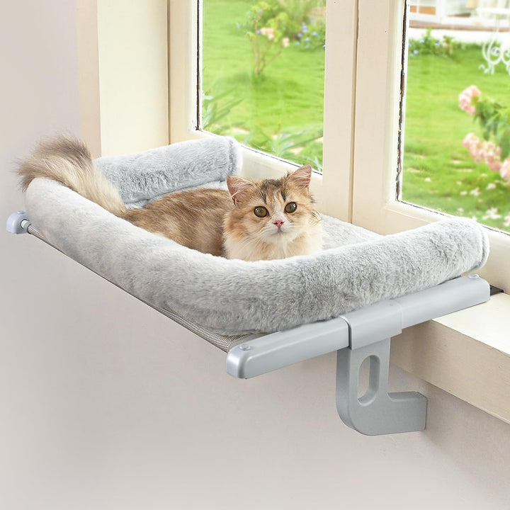 Zoratoo Windowsill Perch with large bolster offers cozy snuggling for cats in sunny windows.