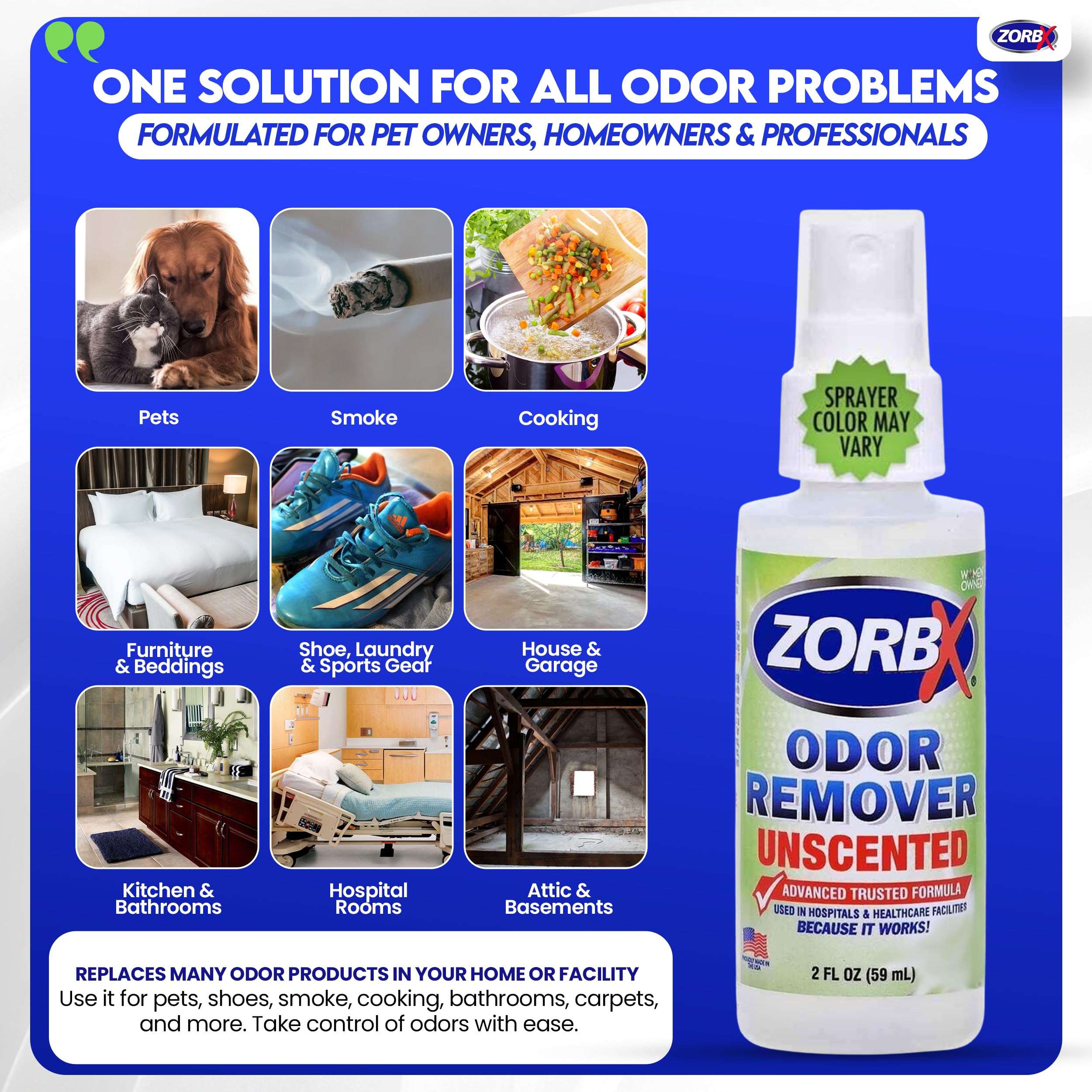 ZORBX advanced formula spray enables fast, effective odor neutralization