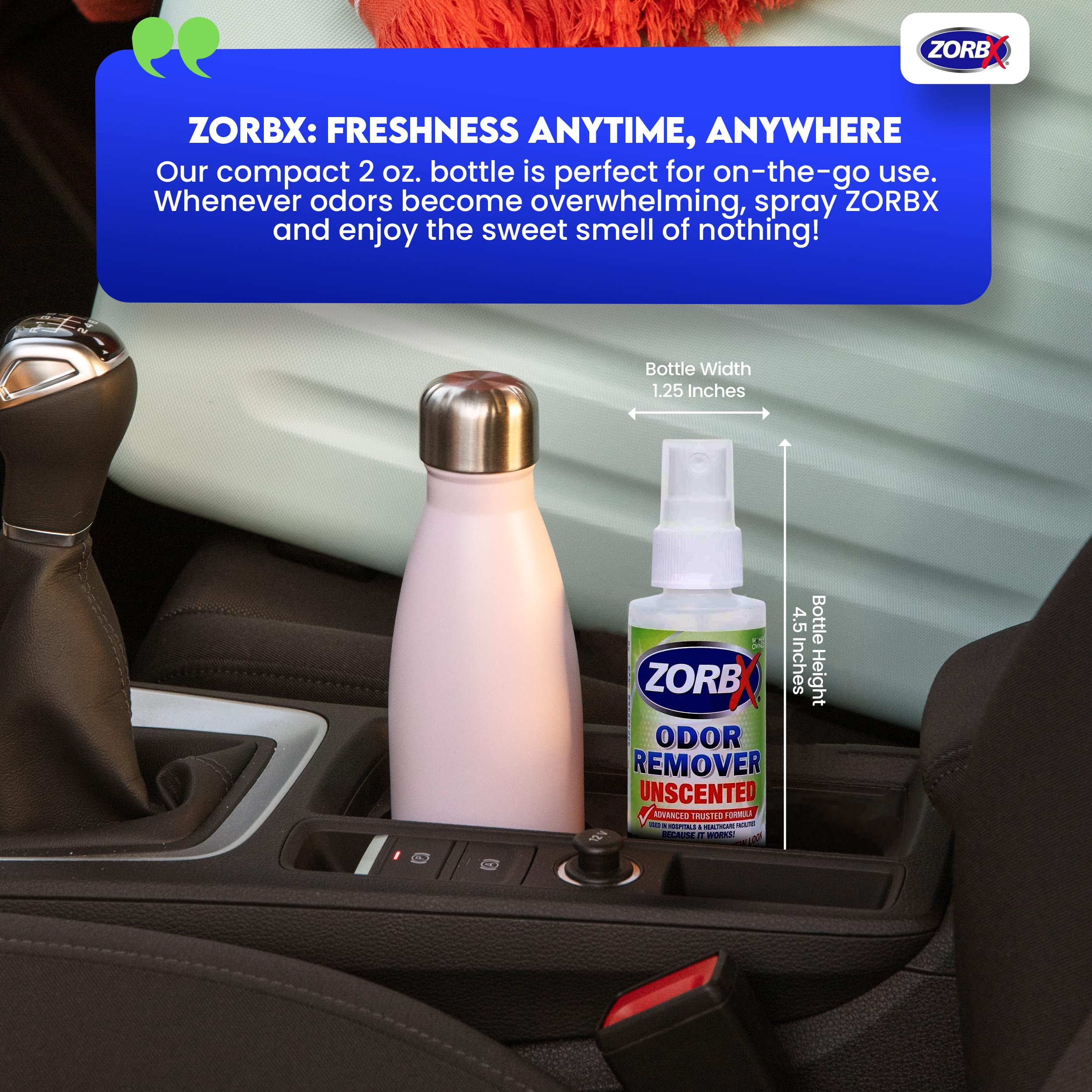 ZORBX car, office, hotel odor remover for portable use